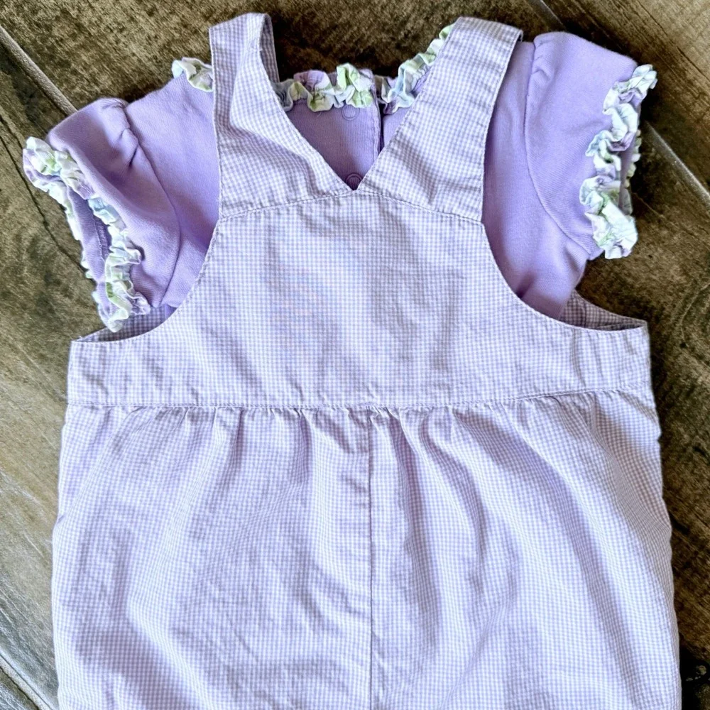 Gymboree Baby Girl 2006 Dragonfly Gingham Ruffle Overalls 2pc Set, Purple, 6-12M - Picture 11 of 13